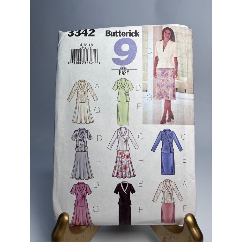 Vintage Butterick 3342 Sewing Pattern Misses' Petite Top & Skirt, Size 14 16 18